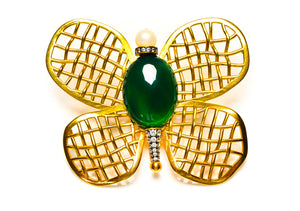 Begum Khan Gold Plated Pearl Jade Magic Butterfly Brooch