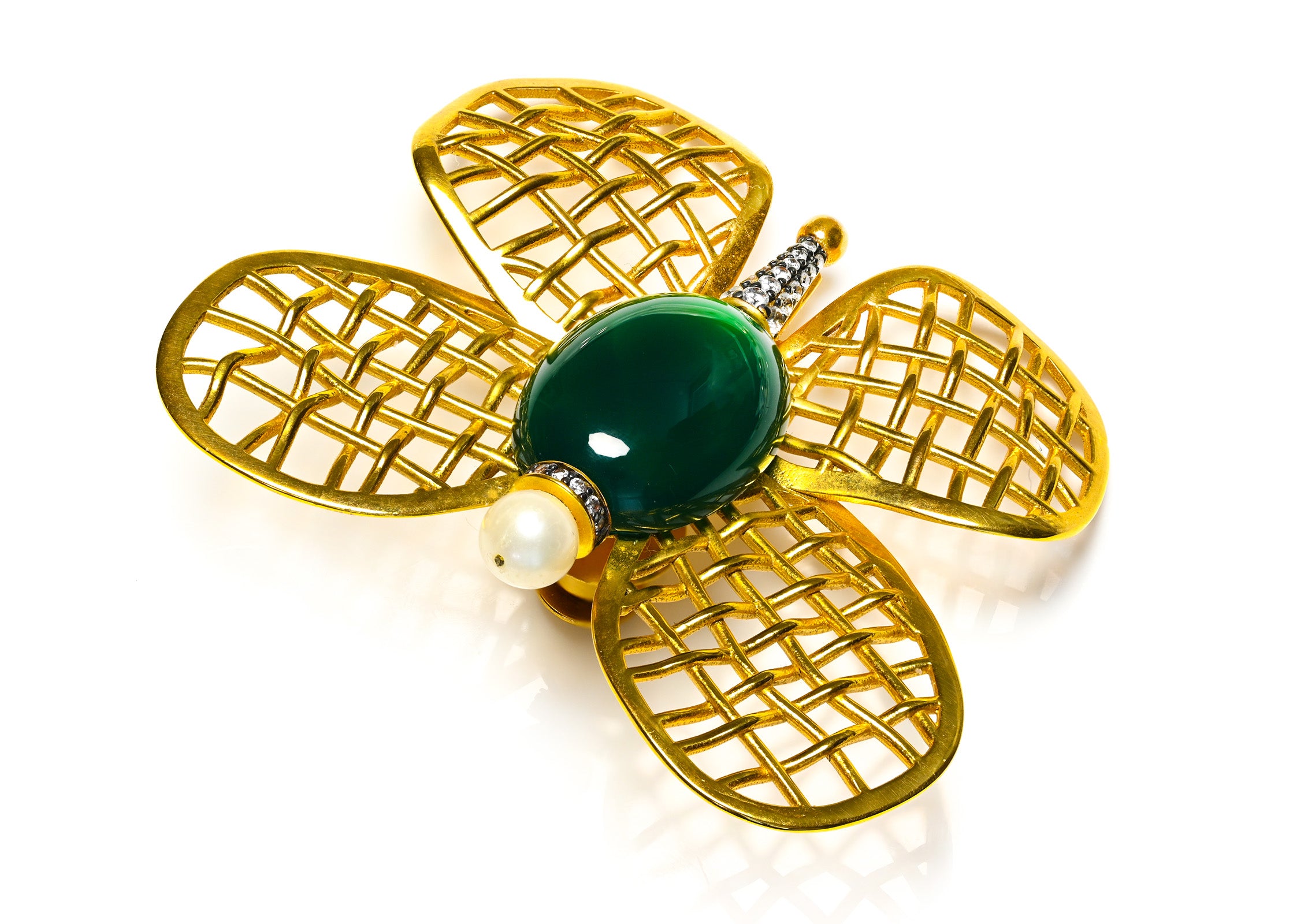 Begum Khan Gold Plated Pearl Butterfly Brooch