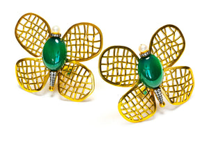 Begum Khan Gold Plated Pearl Jade Magic Butterfly Earrings