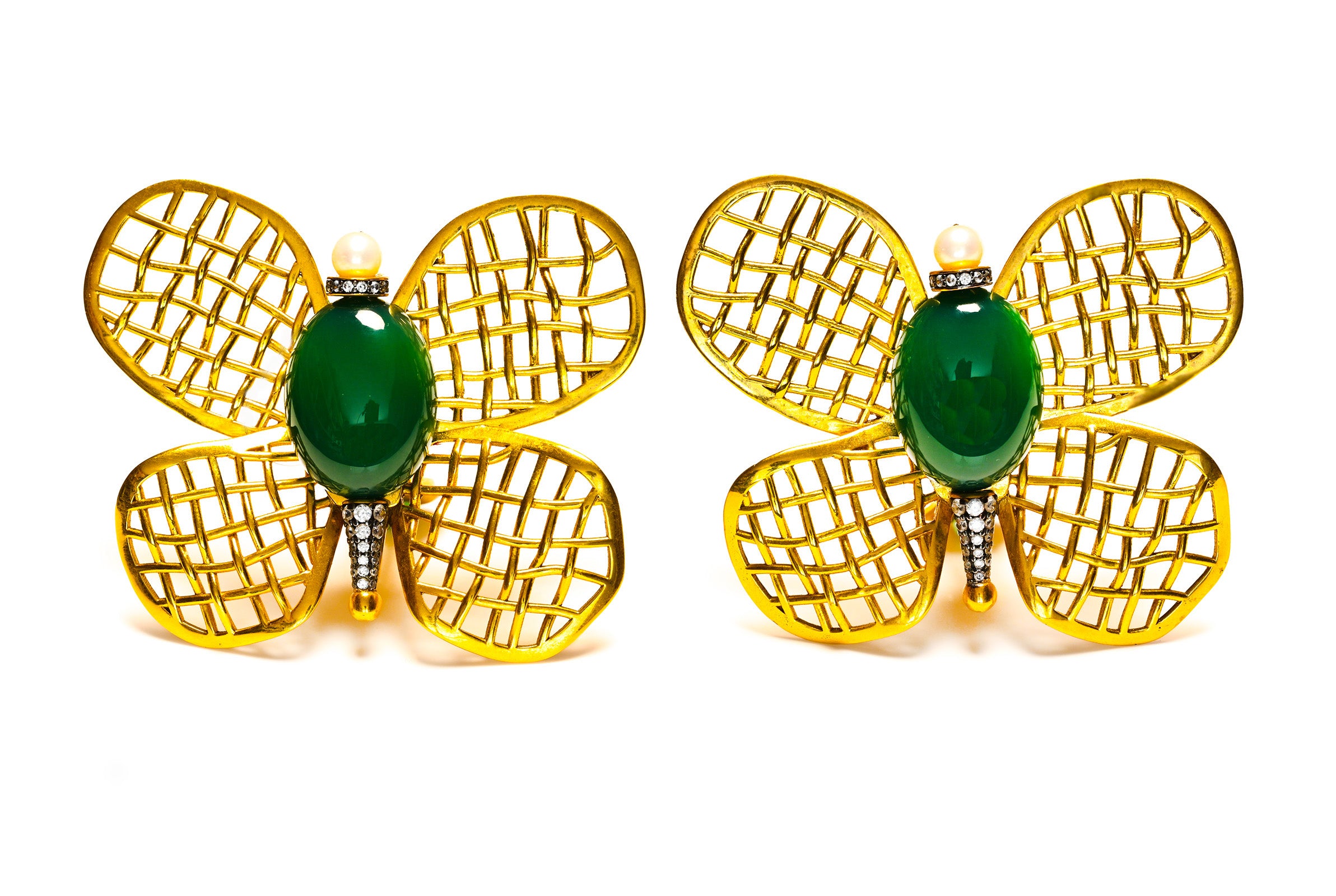 Begum Khan 24K Gold Plated Pearl Jade Magic Butterfly Earrings