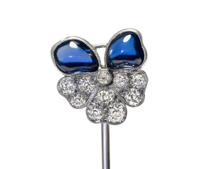 Belle Époque Unheated Burma Sapphire and Diamond Hat Pin
