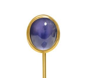 Black Starr & Frost Unheated Ceylon Sapphire Gold Stick Pin, 8 Carats AGL