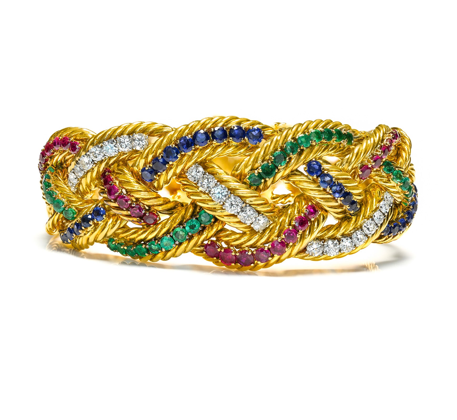 Boucheron Diamond Emerald Ruby Sapphire 18K Gold Bracelet