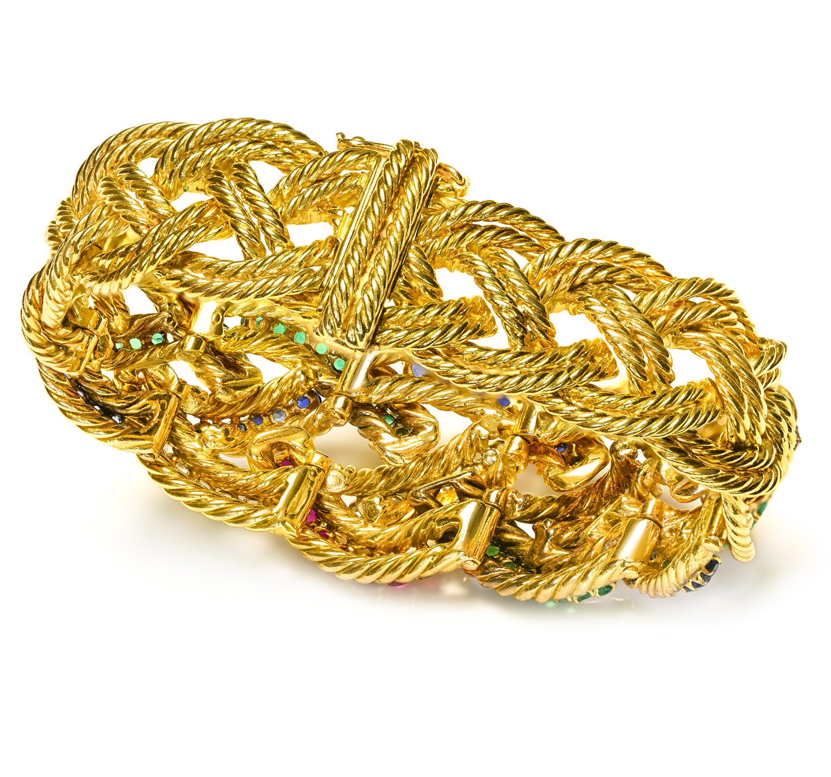  Emerald, Ruby, Sapphire Diamond 18K Gold Bracelet by Boucheron