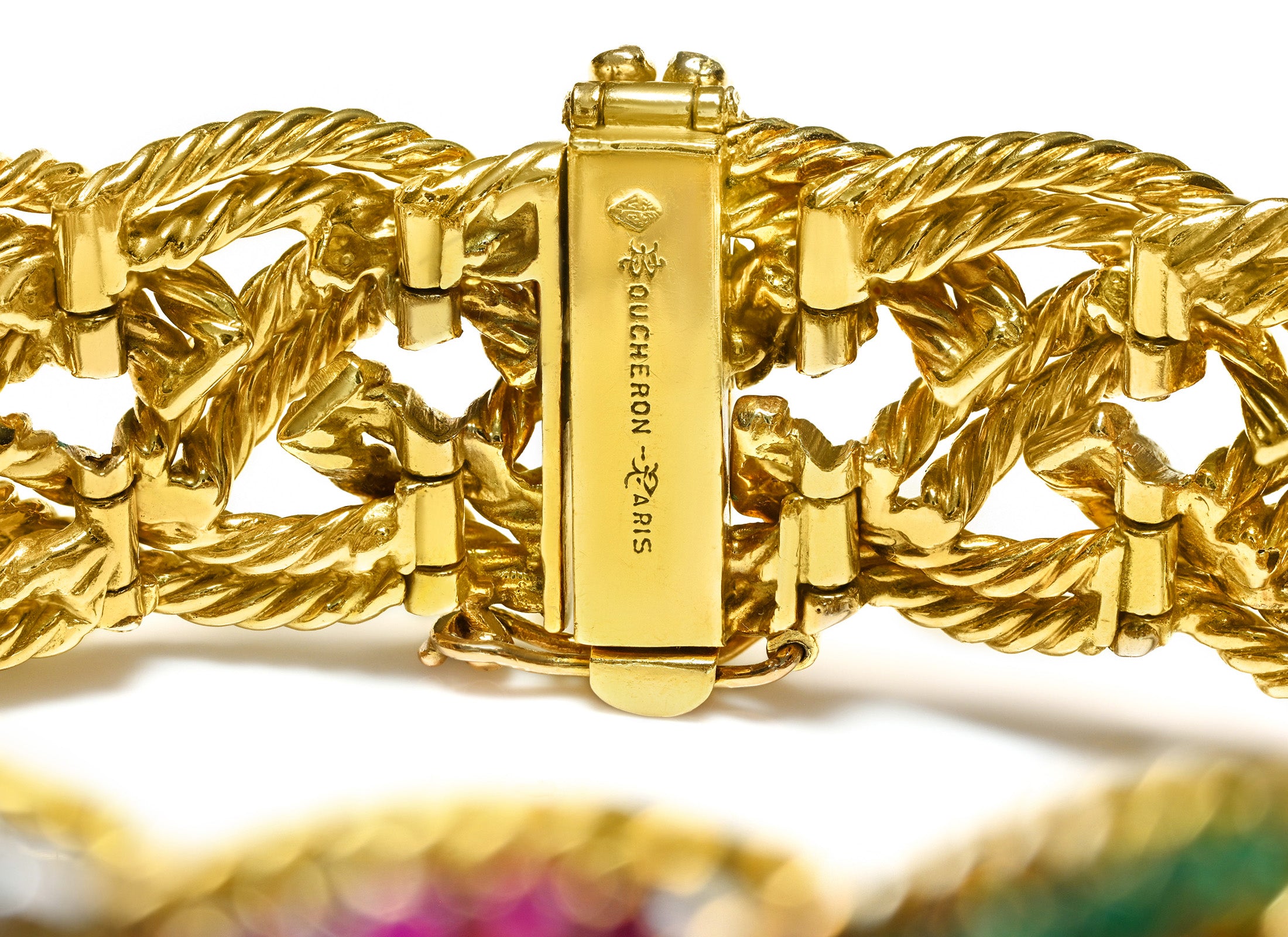 Boucheron Paris Emerald, Ruby, Sapphire Diamond 18K Gold Bracelet