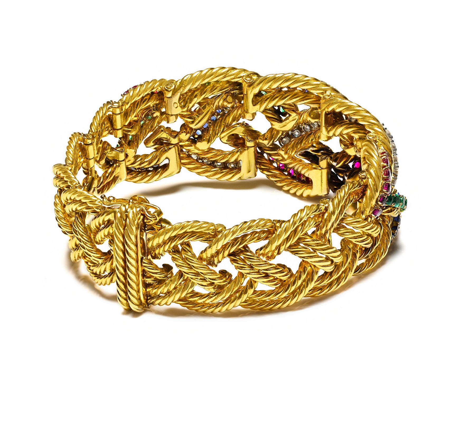 Boucheron Paris Emerald, Ruby, Sapphire Diamond 18K Gold Bracelet