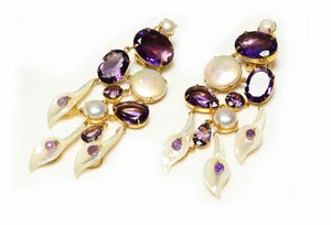 Bounkit Purple Amethyst Pearl Tassel Drop Earrings
