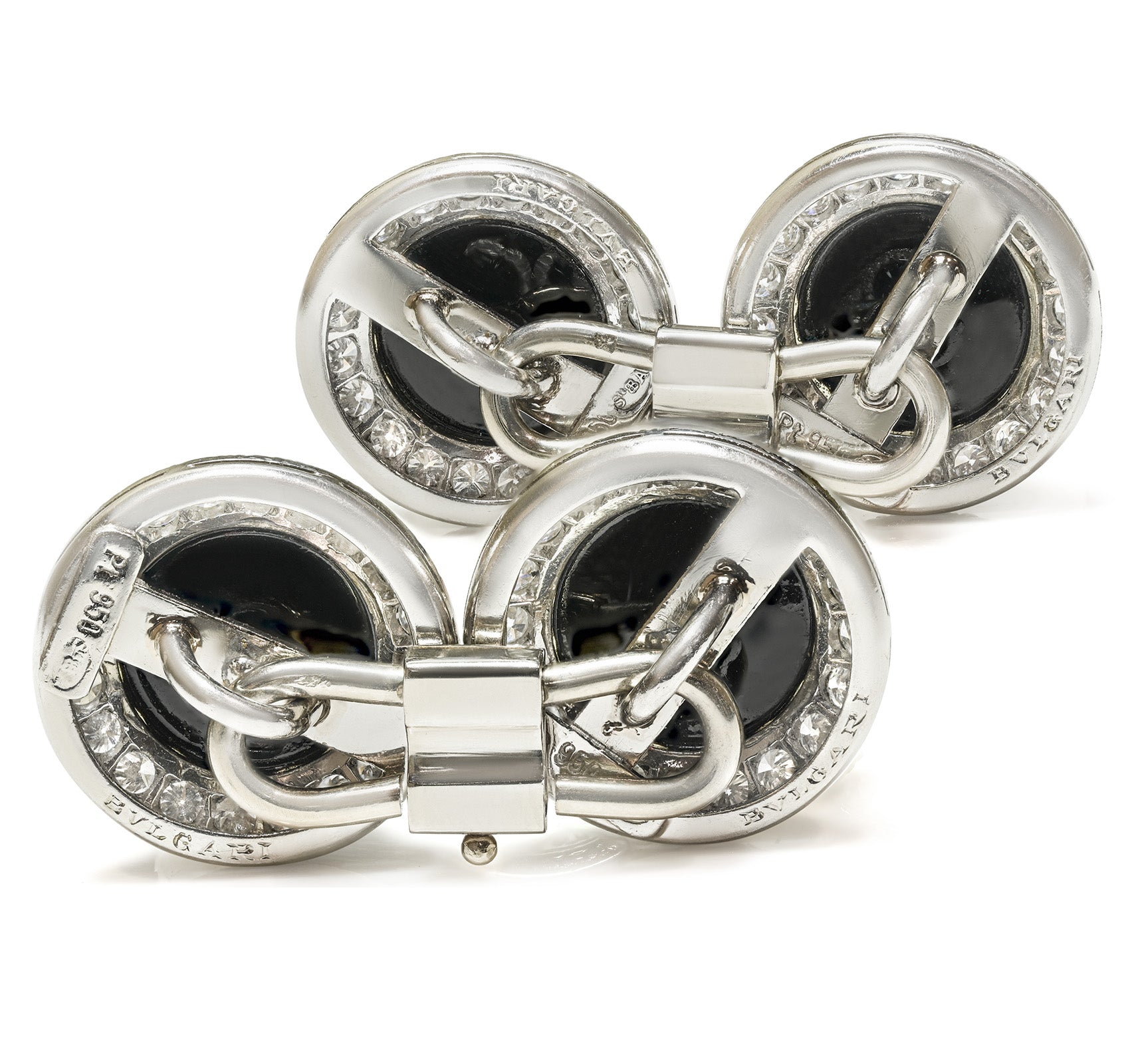 Bulgari Platinum Diamond Onyx Cufflink Stud Set