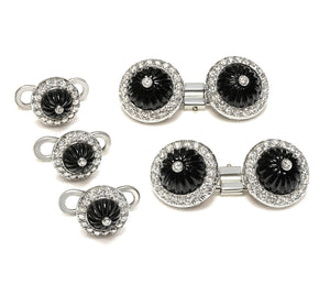 Bulgari Platinum Diamond Onyx Cufflink Stud Set
