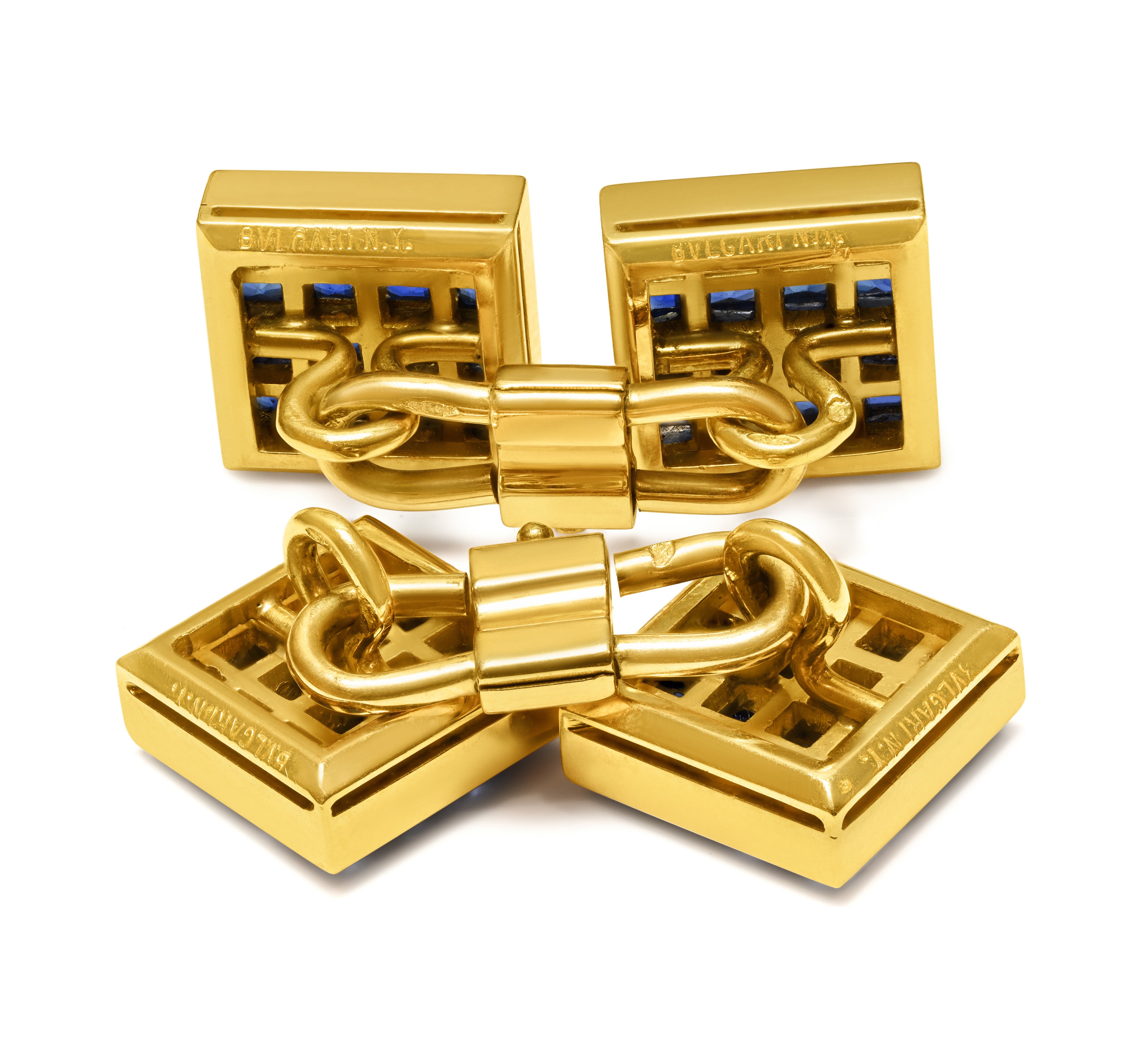 Bulgari Invisibly Set Sapphire 18K Gold Cufflink Stud Set