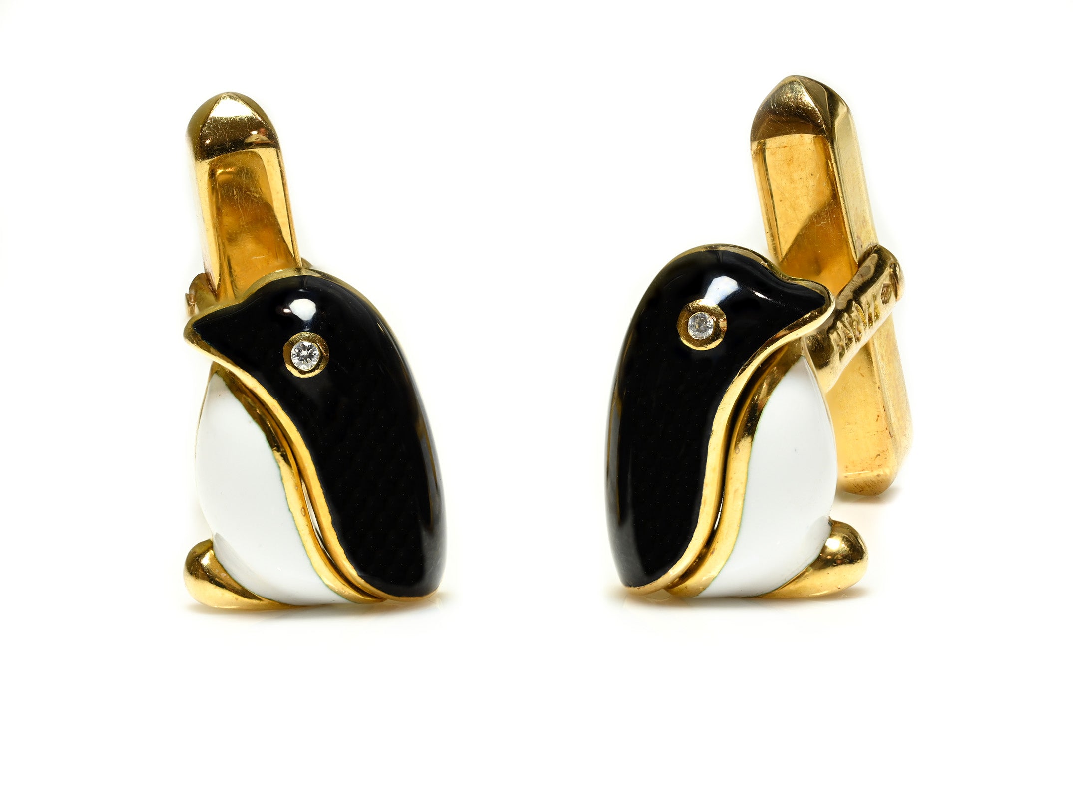 Bulgari Penguin Cufflinks in 18K Gold Enamel Diamond