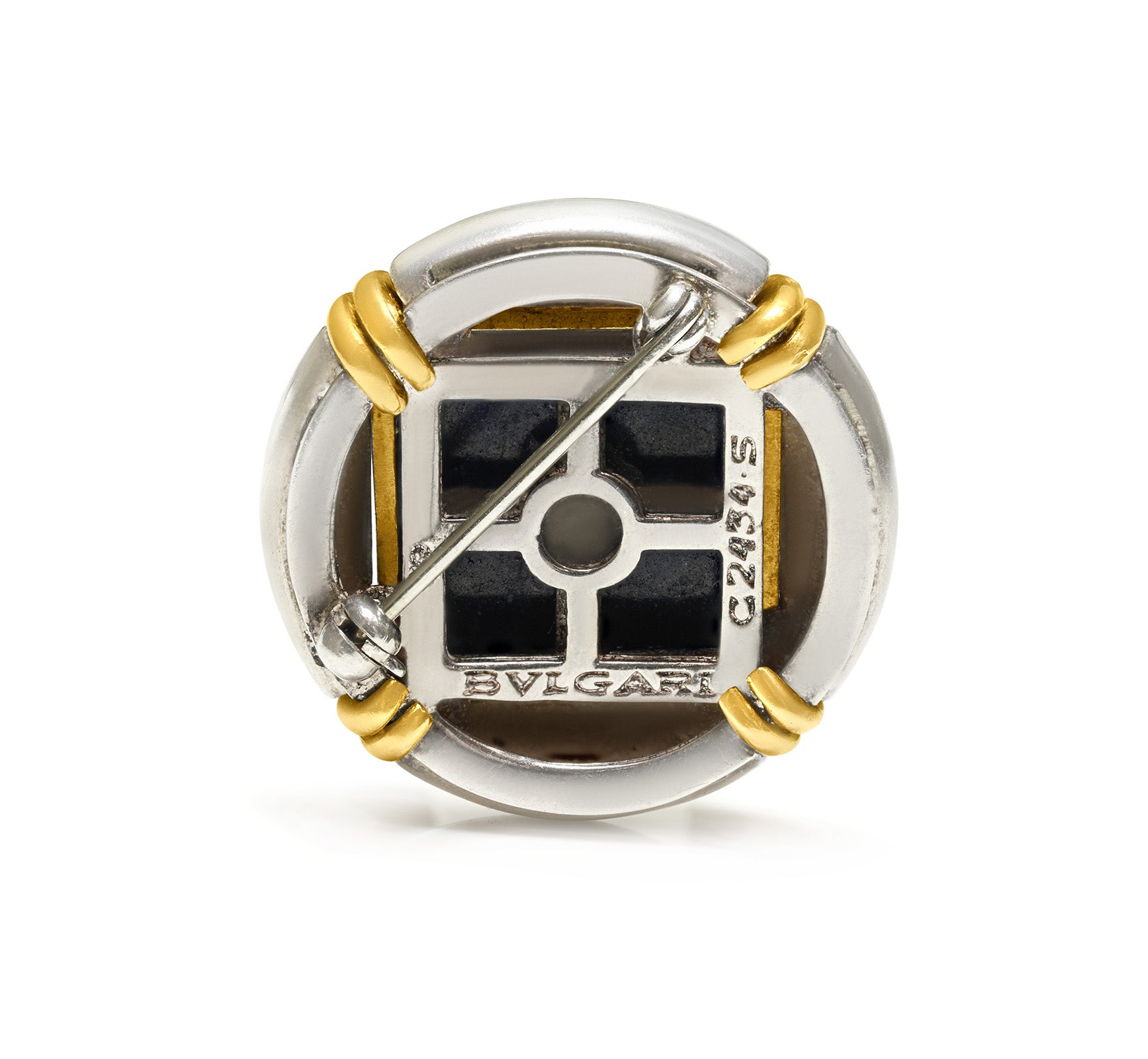 Vintage Bulgari Bvlgari Geometric Lapis Lazuli Silver and Gold Brooch