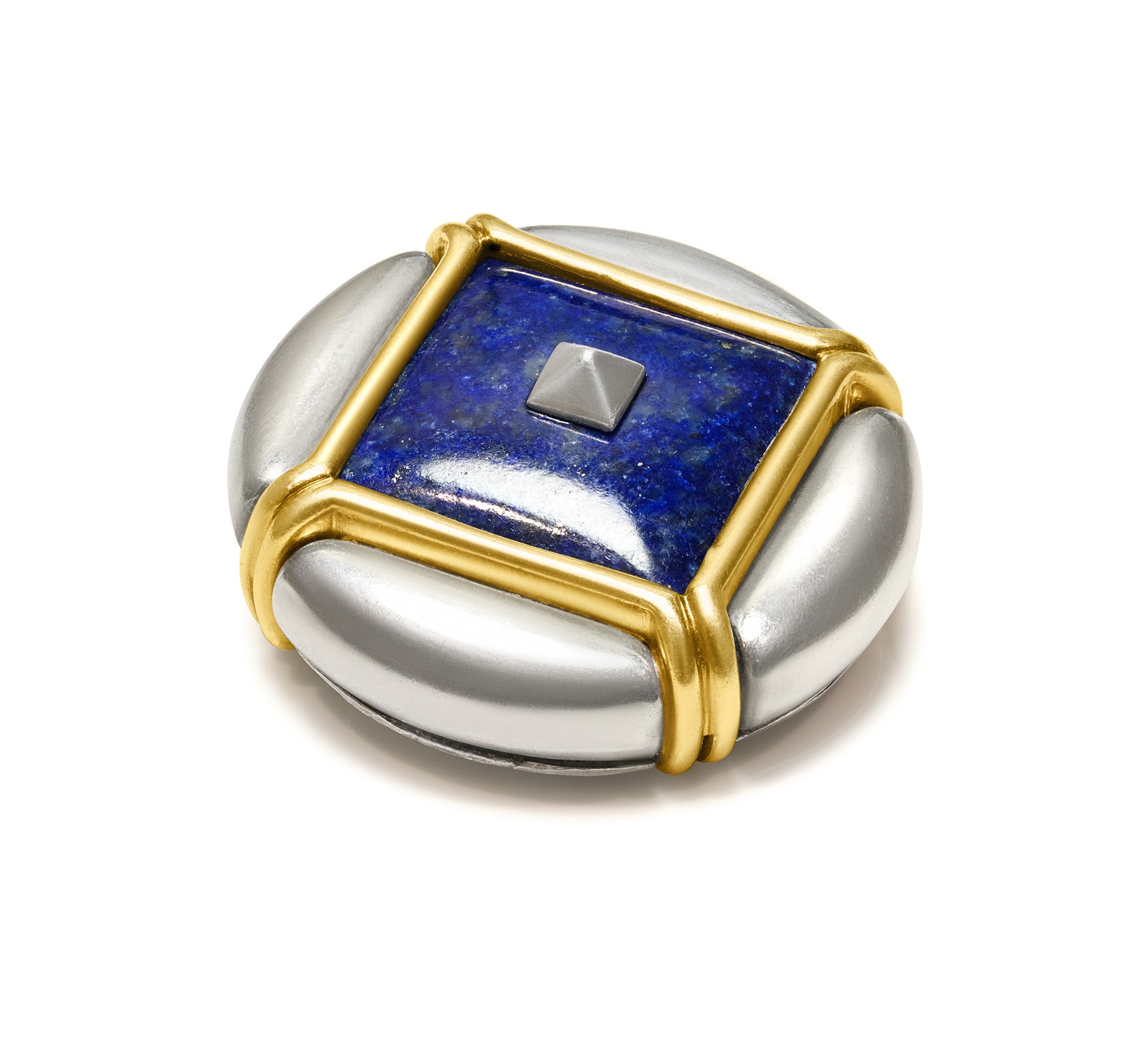 Bulgari Bvlgari Geometric Lapis Lazuli Silver and Gold Brooch