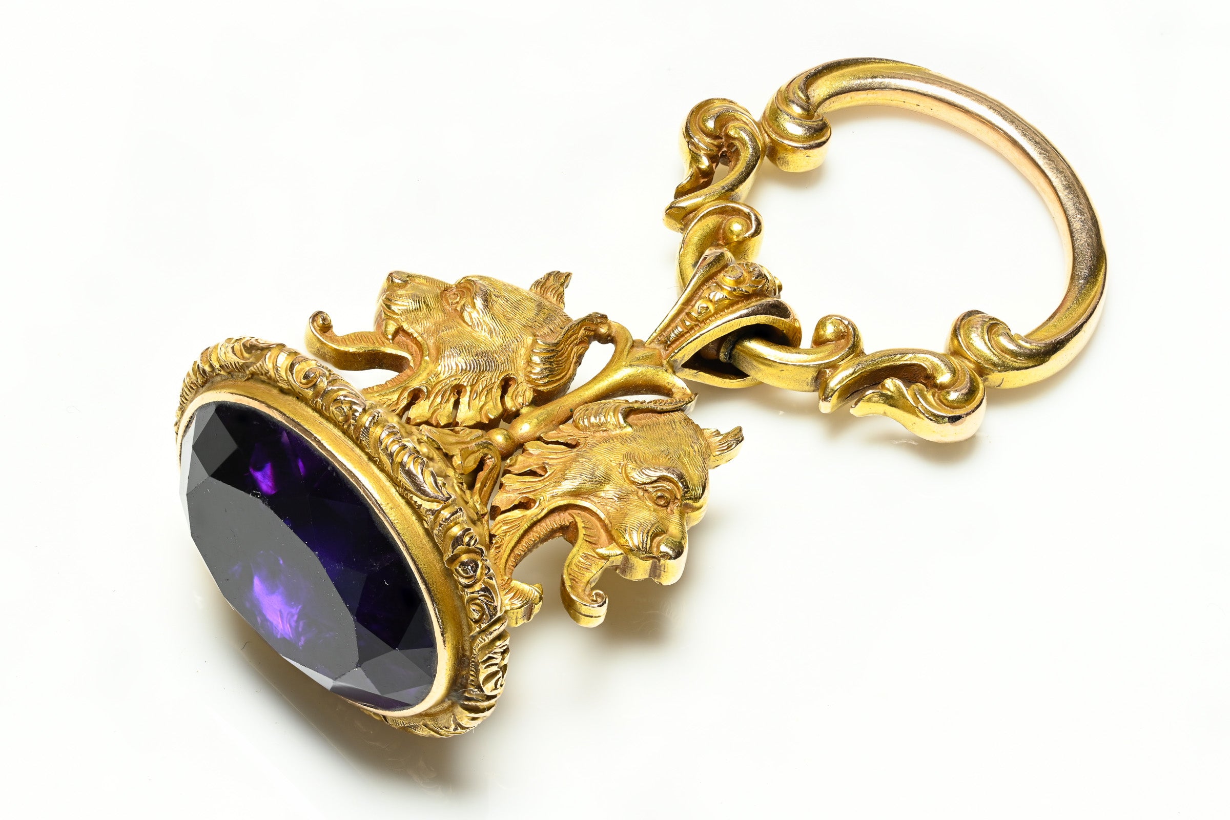 Carter Gough & Co. Art Nouveau Gold Amethyst Griffin Fob