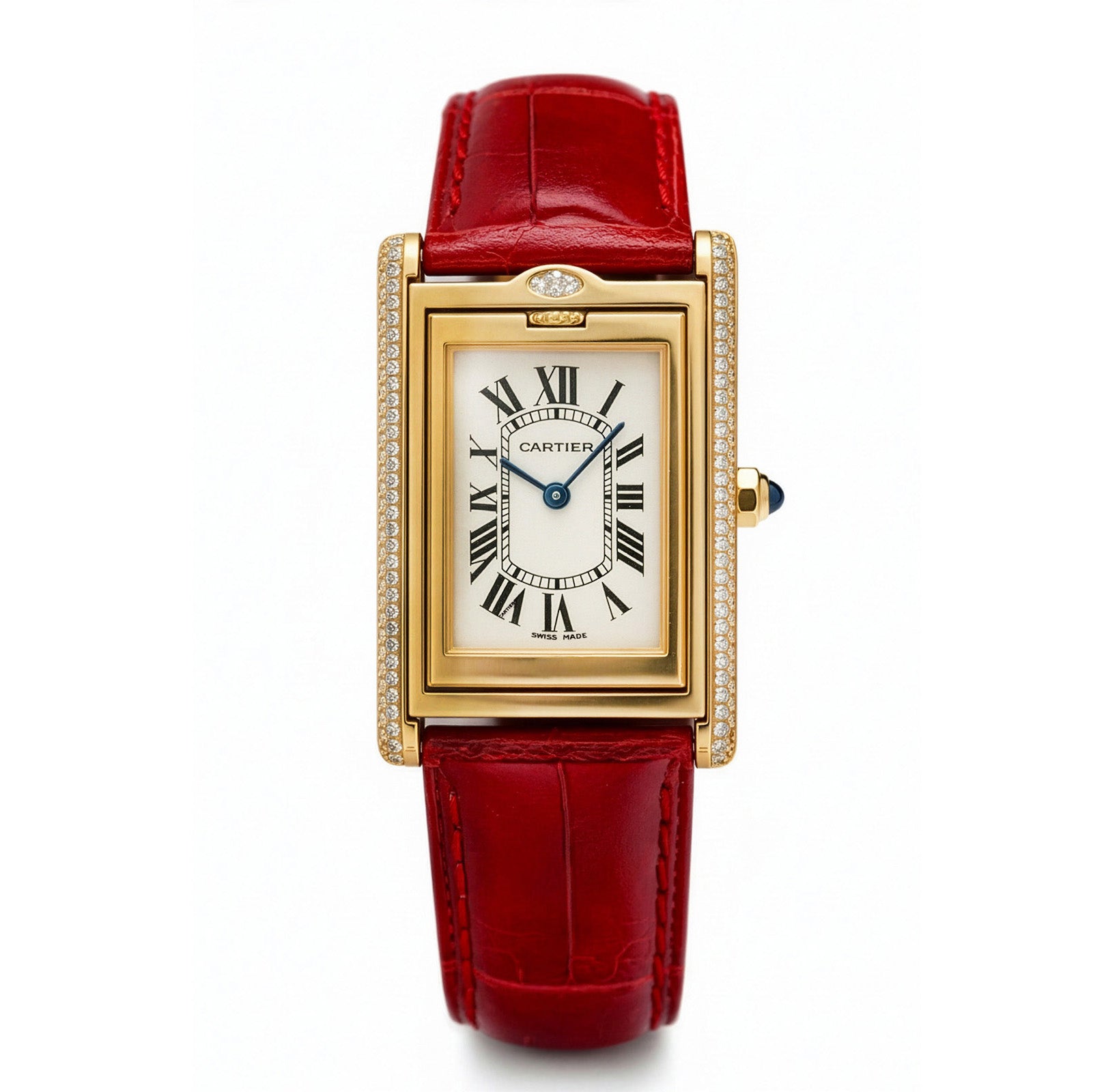 Unisex Cartier Diamond Watch Tank in 18k Gold.