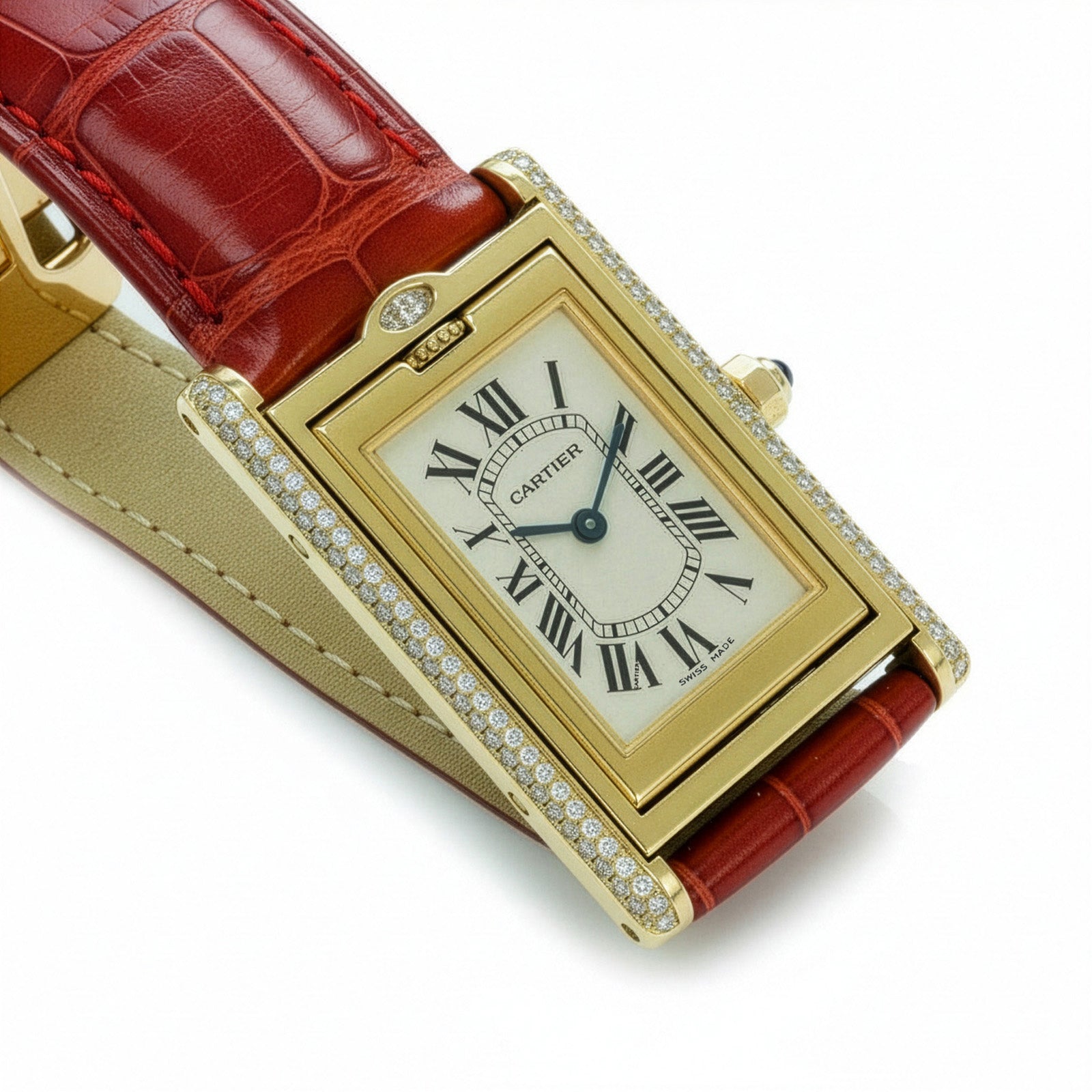 Cartier Tank Basculante 18K Gold Diamond Watch vintage 