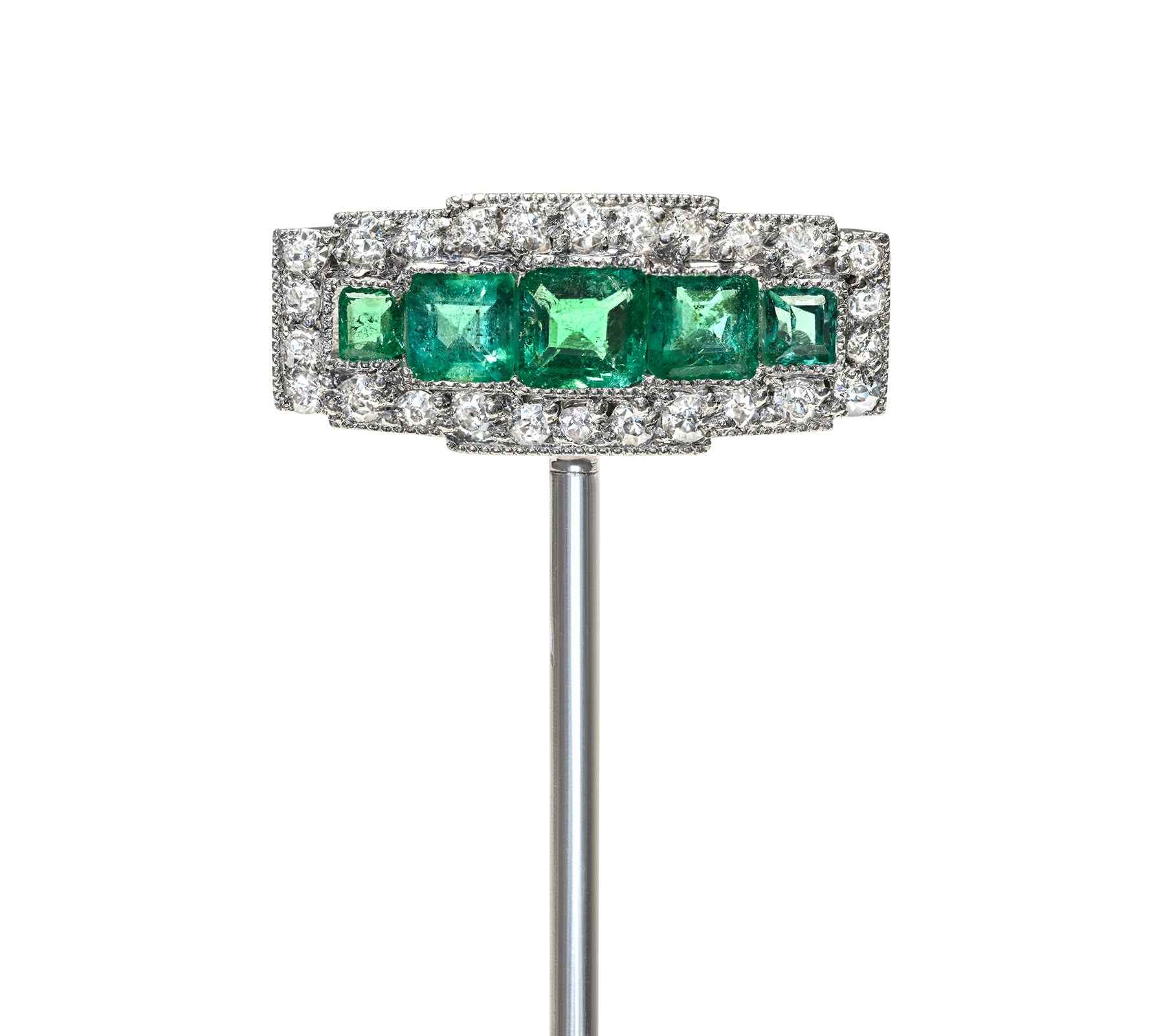 Cartier Art Deco Platinum Emerald Diamond Stick Pin Henri Picq