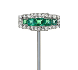 Cartier Art Deco Platinum Emerald and Diamond Stick Pin by Henri Picq