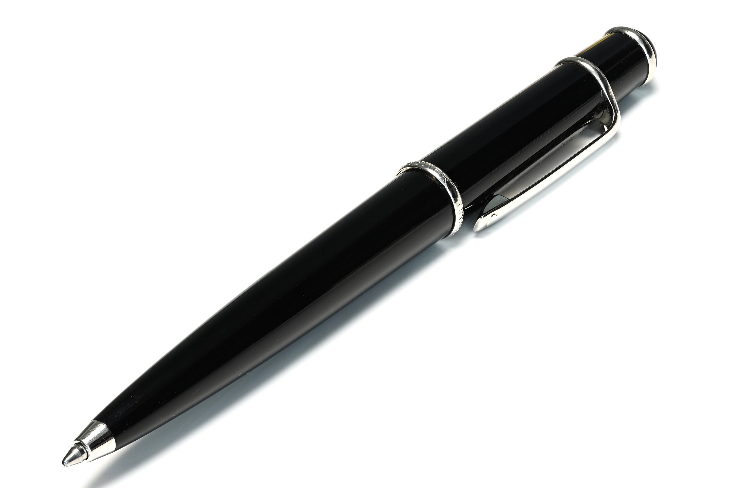 Cartier Black Lacquer Pen with Platinum Finish and Blue Cabochon