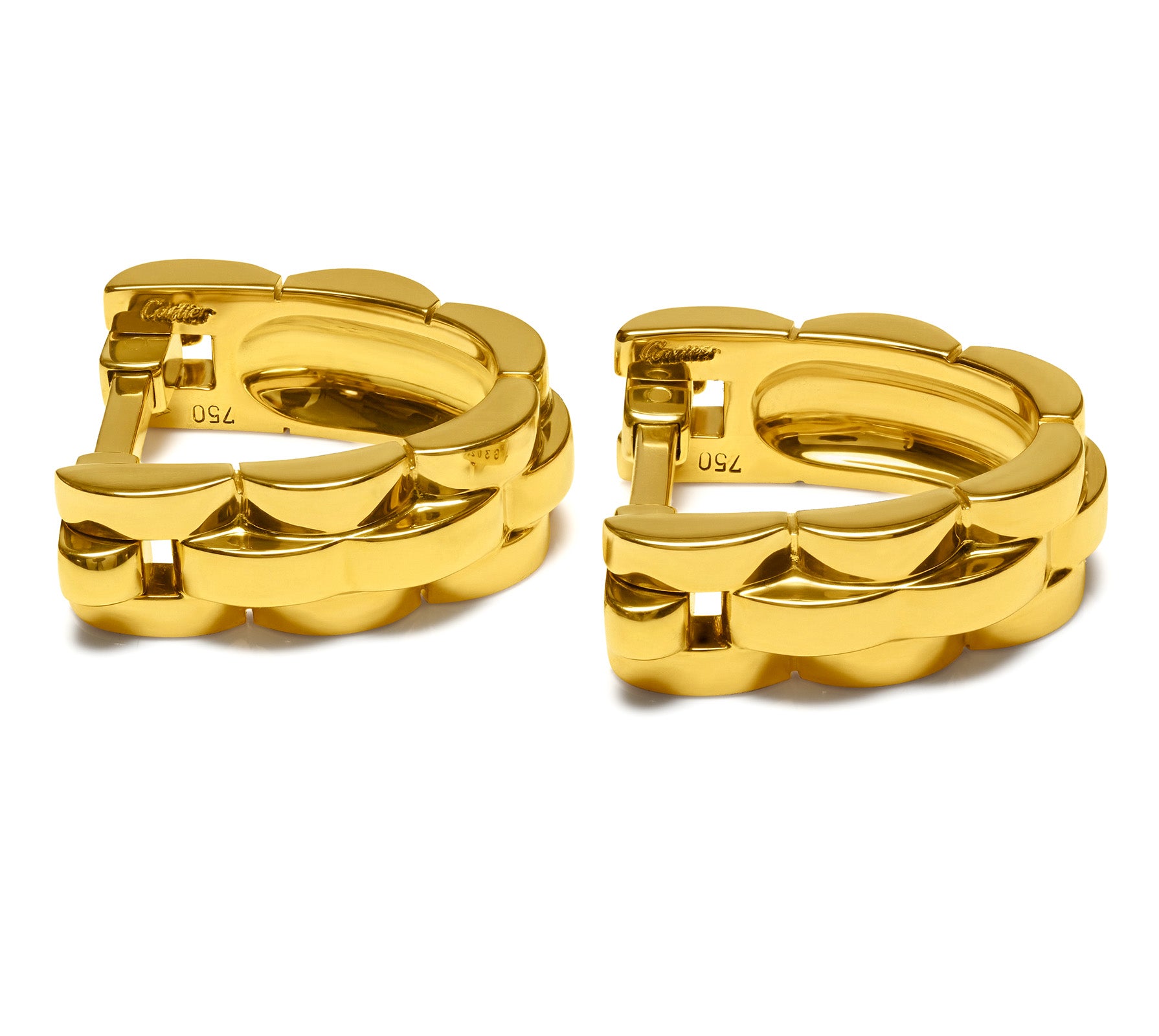 Cartier Panthère Maillon 18K Yellow Gold Stirrup Cufflinks with Hallmark 