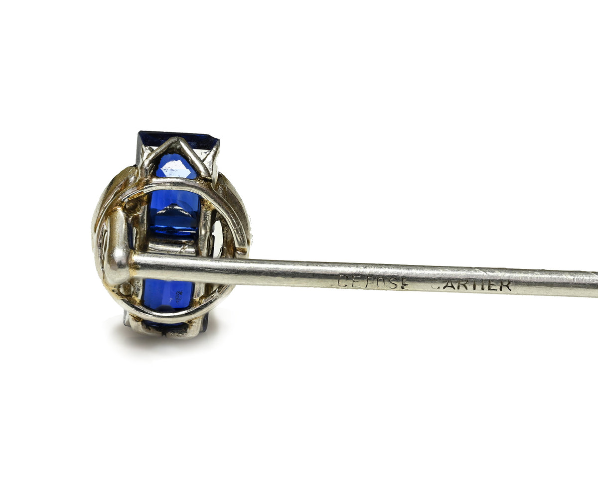 Cartier Art Deco Twin Sapphire and Diamond Stick Pin Hallmark