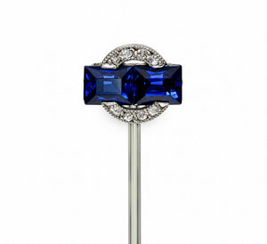 Cartier Art Deco Twin Sapphire and Diamond Stick Pin in Platinum