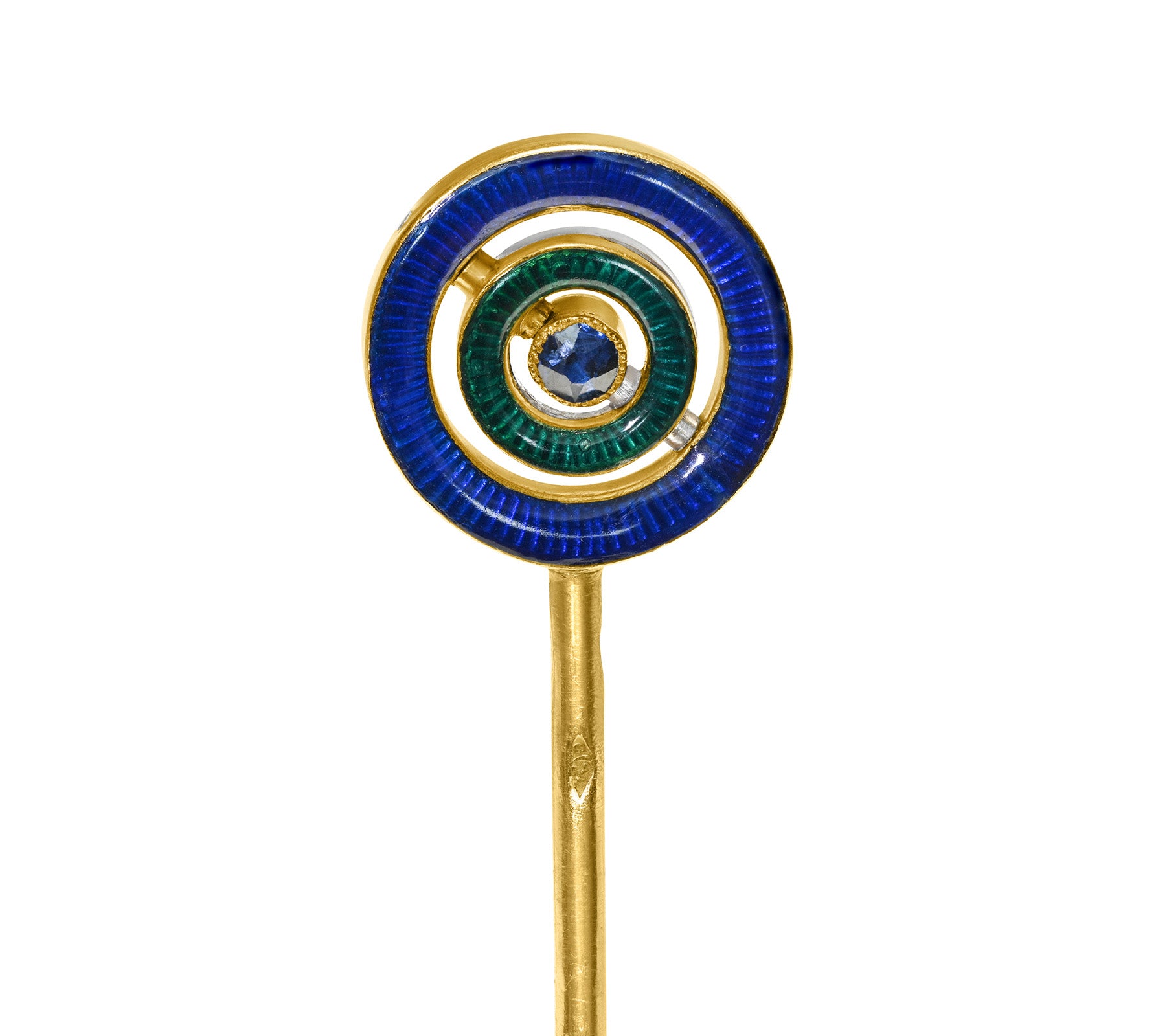 Cartier Edwardian 18K Gold Enamel Diamond Sapphire Stick Pin