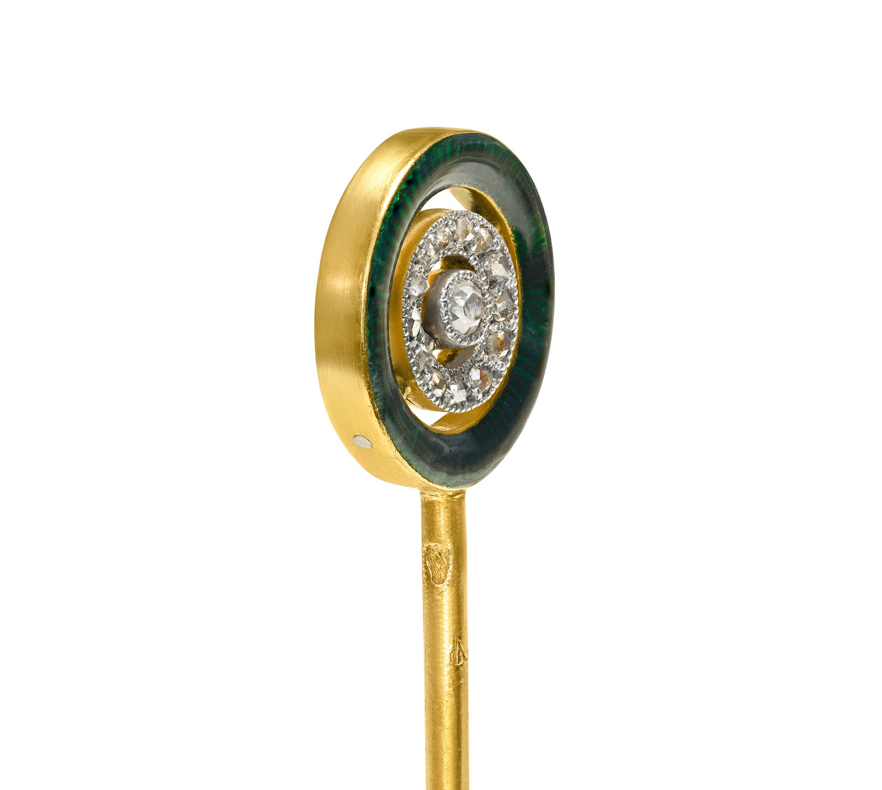 Cartier Edwardian 18K Gold Enamel Diamond Sapphire Swivel Stick Pin