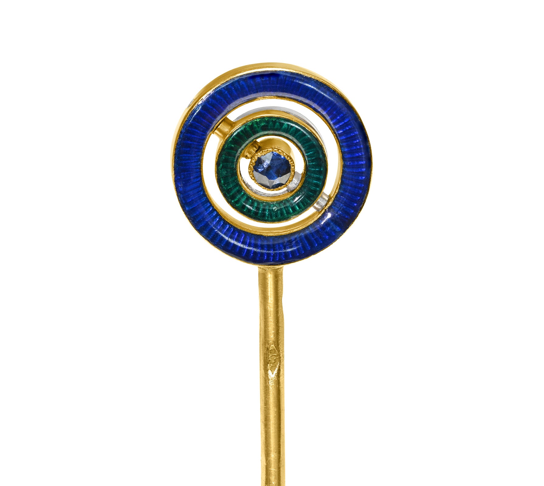 Cartier Edwardian 18K Gold Enamel Diamond Sapphire Swivel Stick Pin