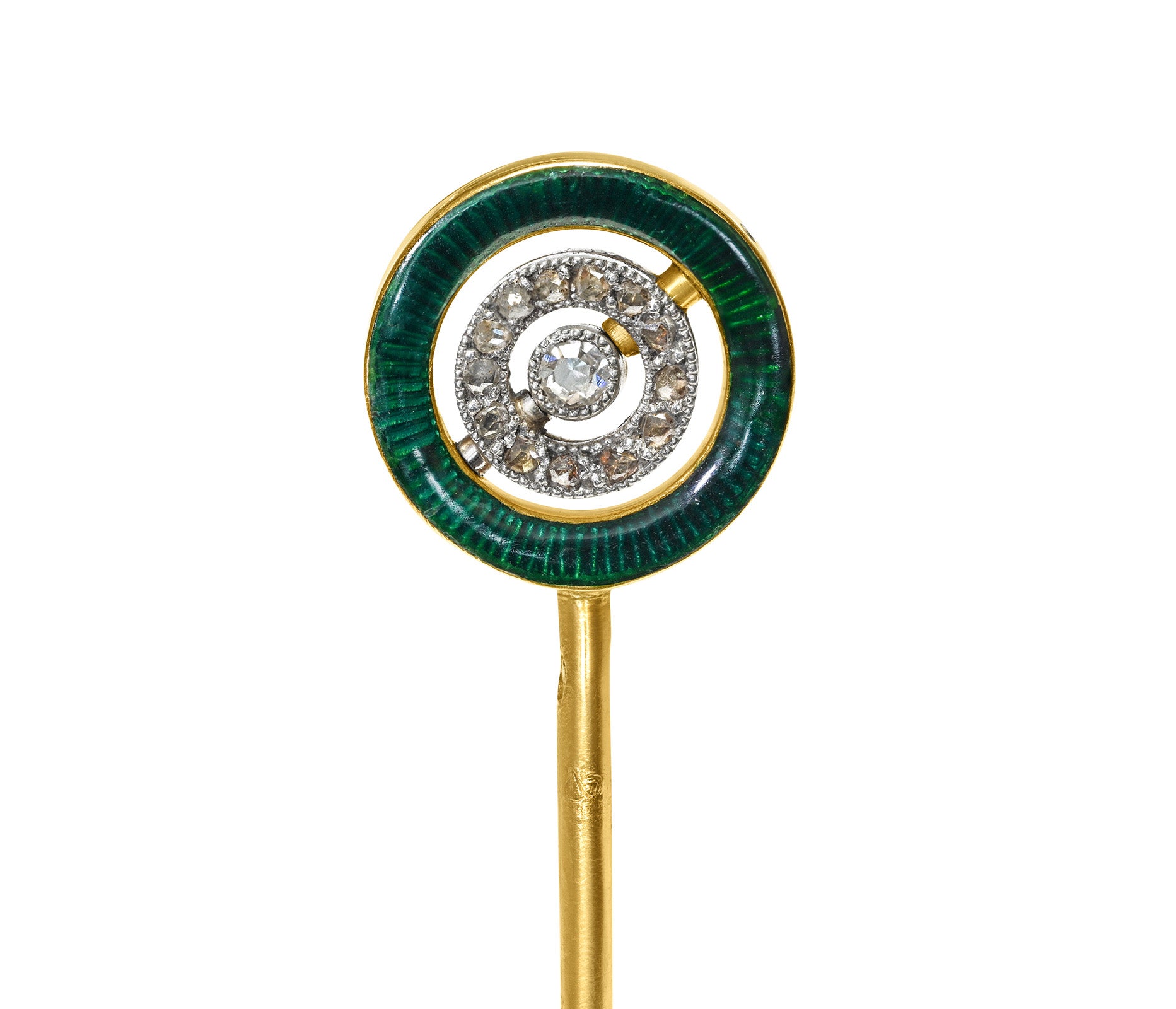 Cartier Edwardian 18K Gold Enamel Diamond Sapphire Swivel Stick Pin green