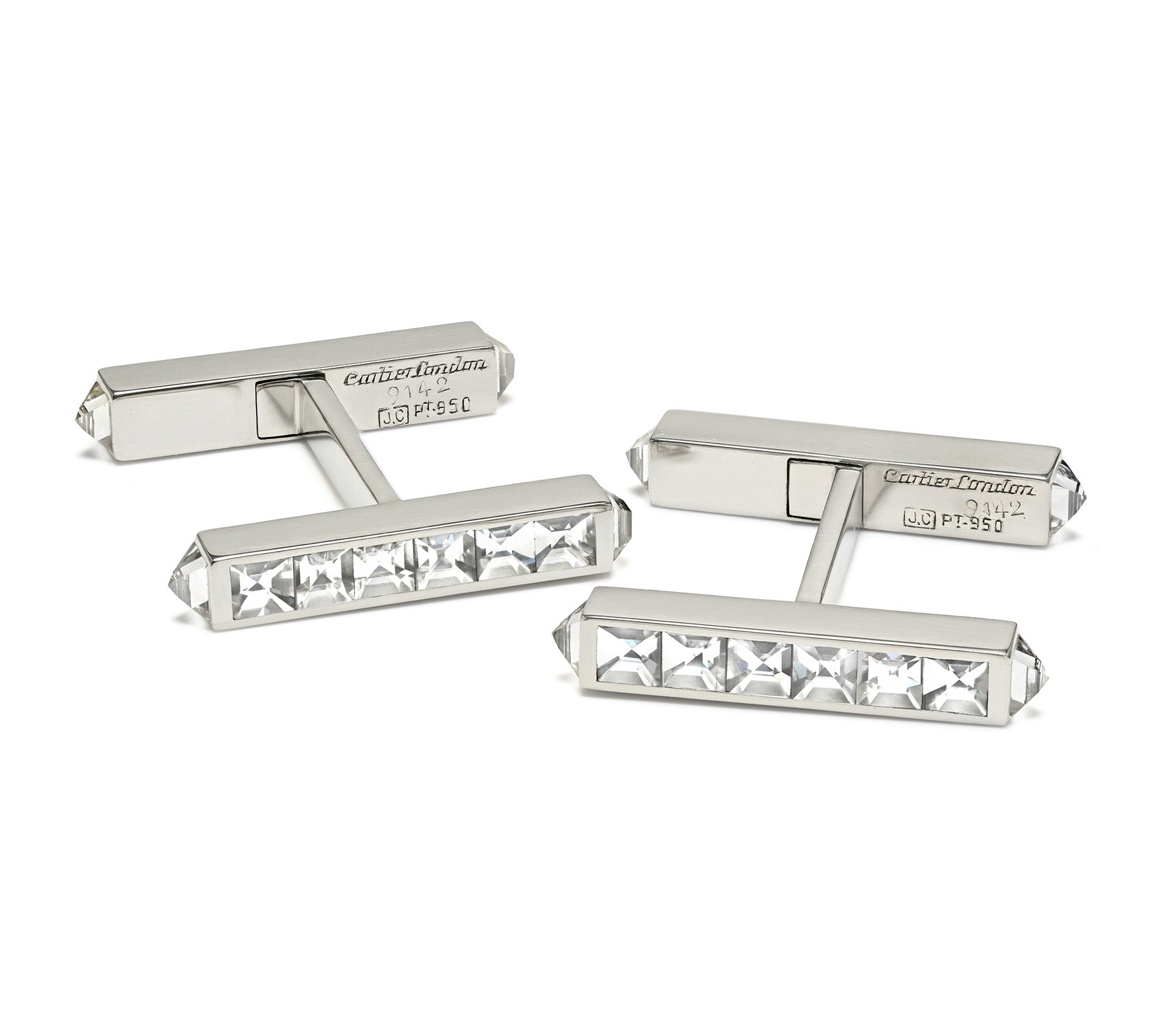 Cartier London Platinum Diamond Bar Cufflinks