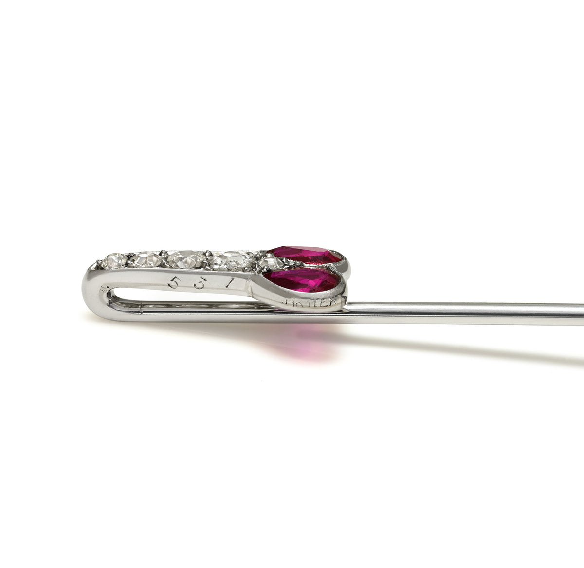 Cartier Pear-Shaped Ruby and Diamond Stick Pin with Hallmark 