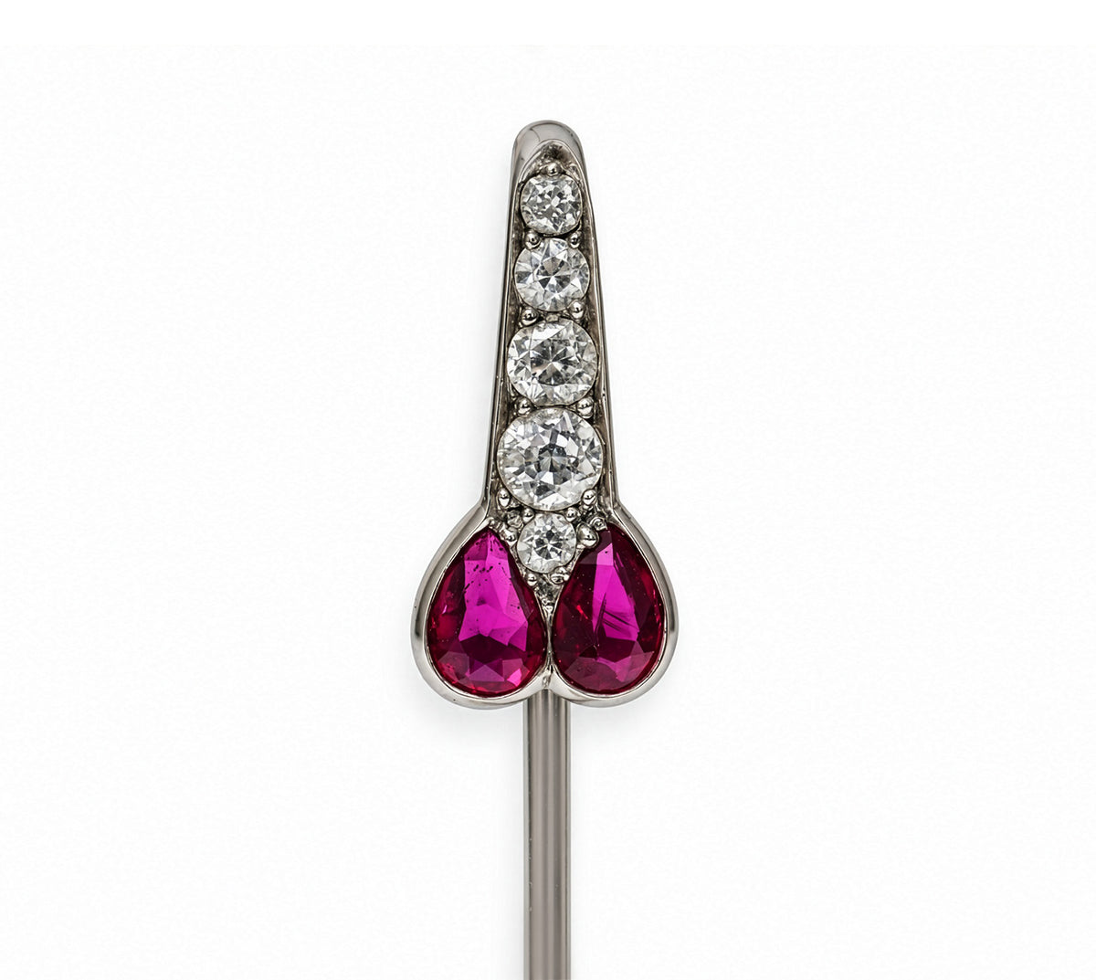 Cartier Pear-Shaped Ruby and Diamond Stick Pin in Platinum