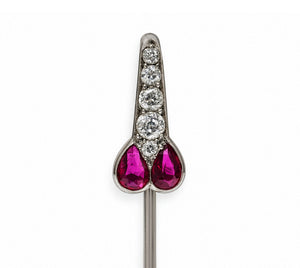 Cartier Pear-Shaped Ruby and Diamond Stick Pin in Platinum