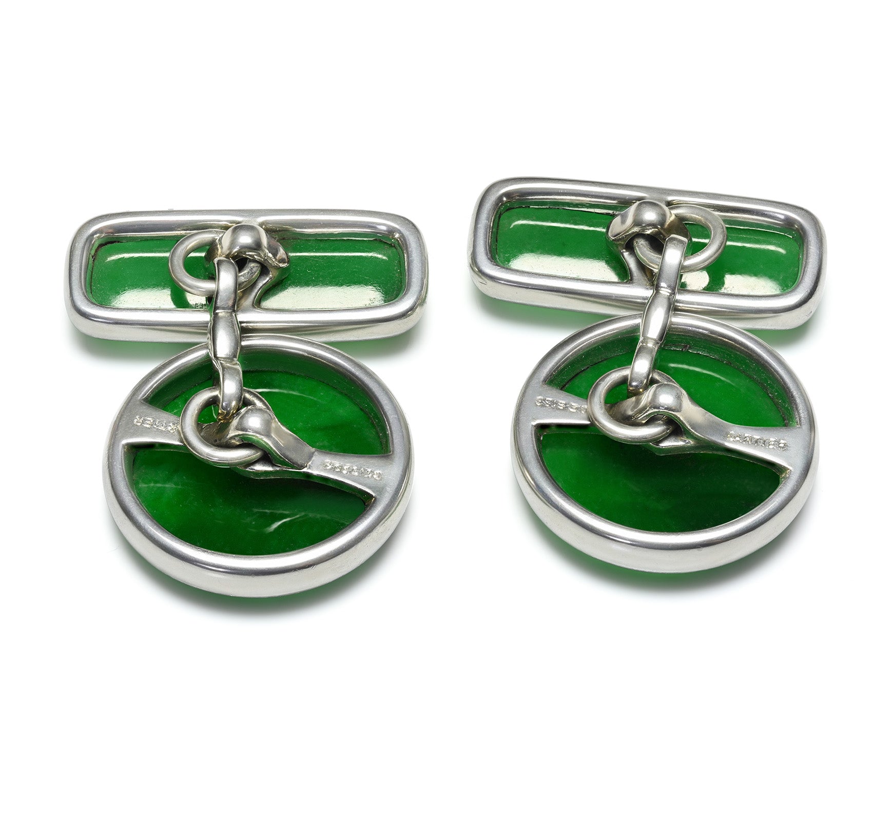 Vintage Cartier Platinum Jadeite Cabochon Mens Cufflinks