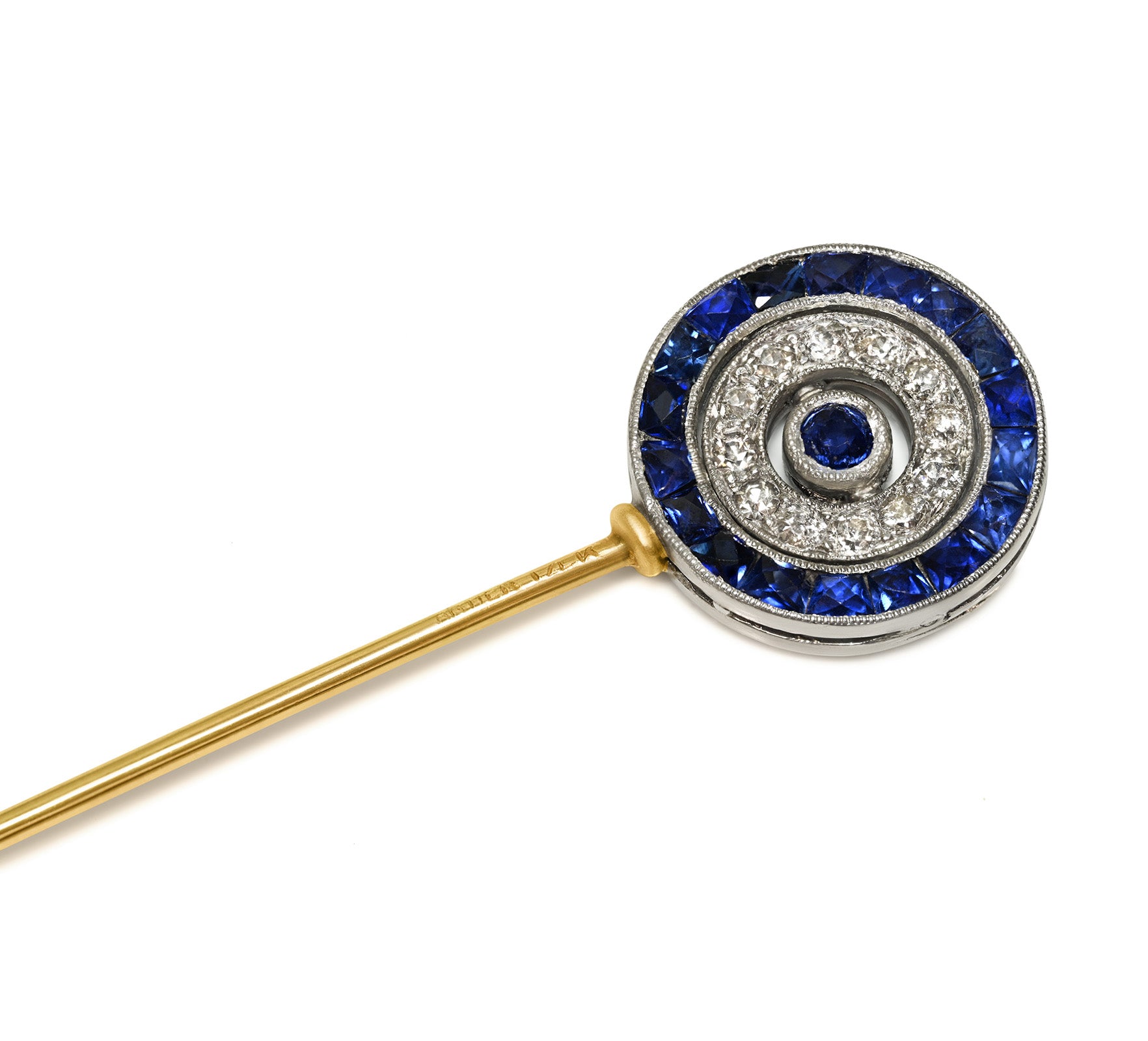 Antique Cartier Sapphire Diamond Swivel Stick Pin Gold 