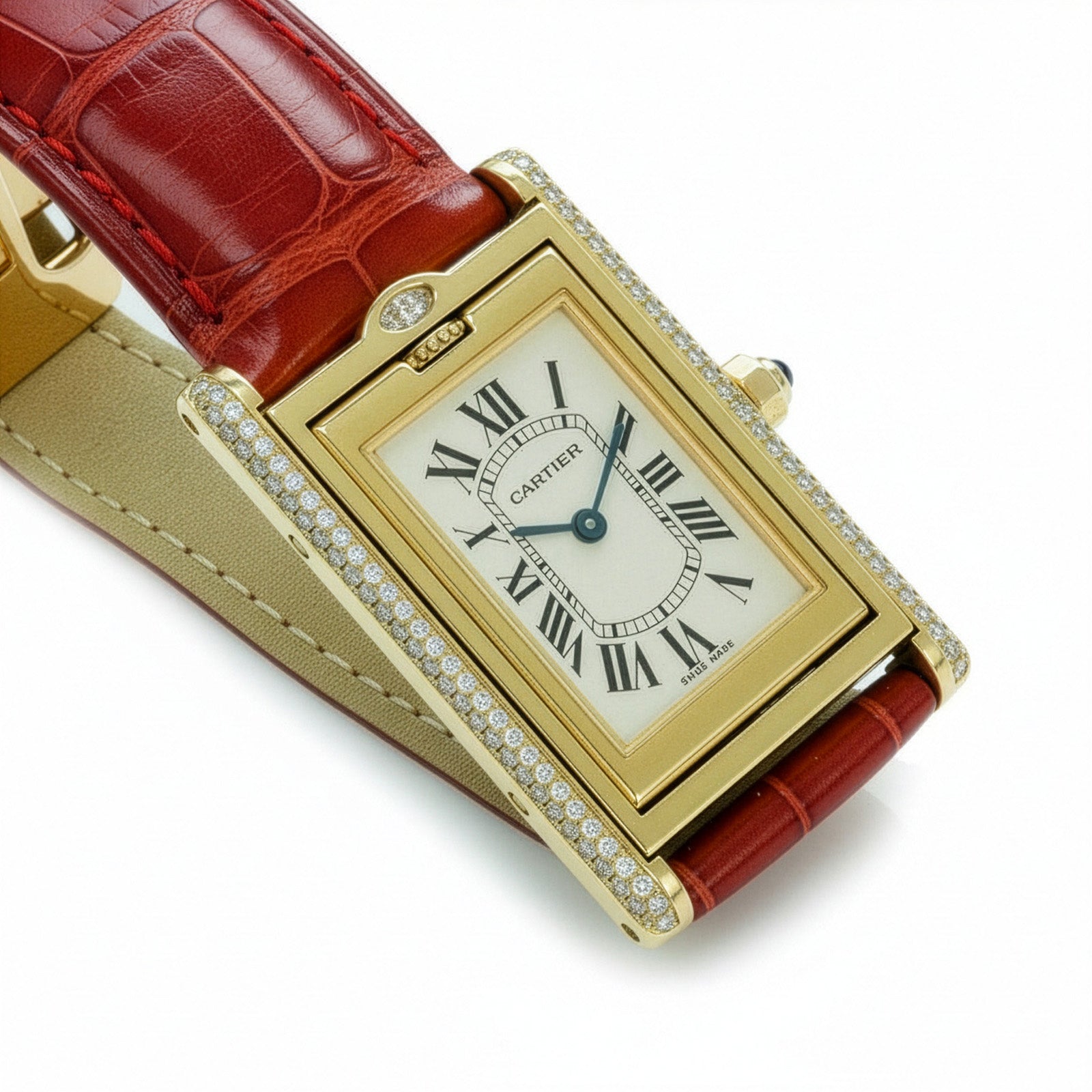 Cartier Tank Basculante 18K Gold Diamond Watch 2506
