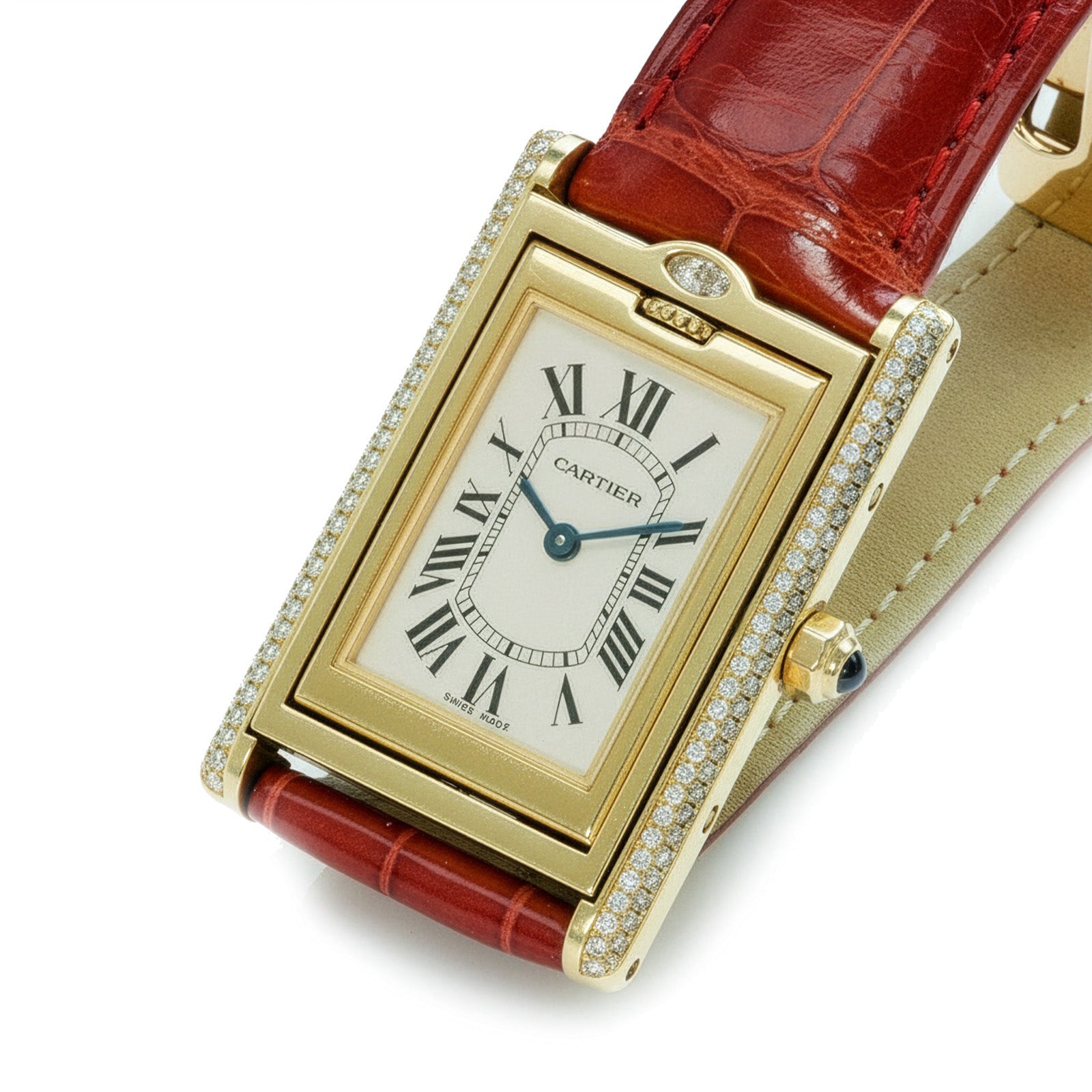 Cartier Tank Basculante 18K Gold Diamond Watch 2506