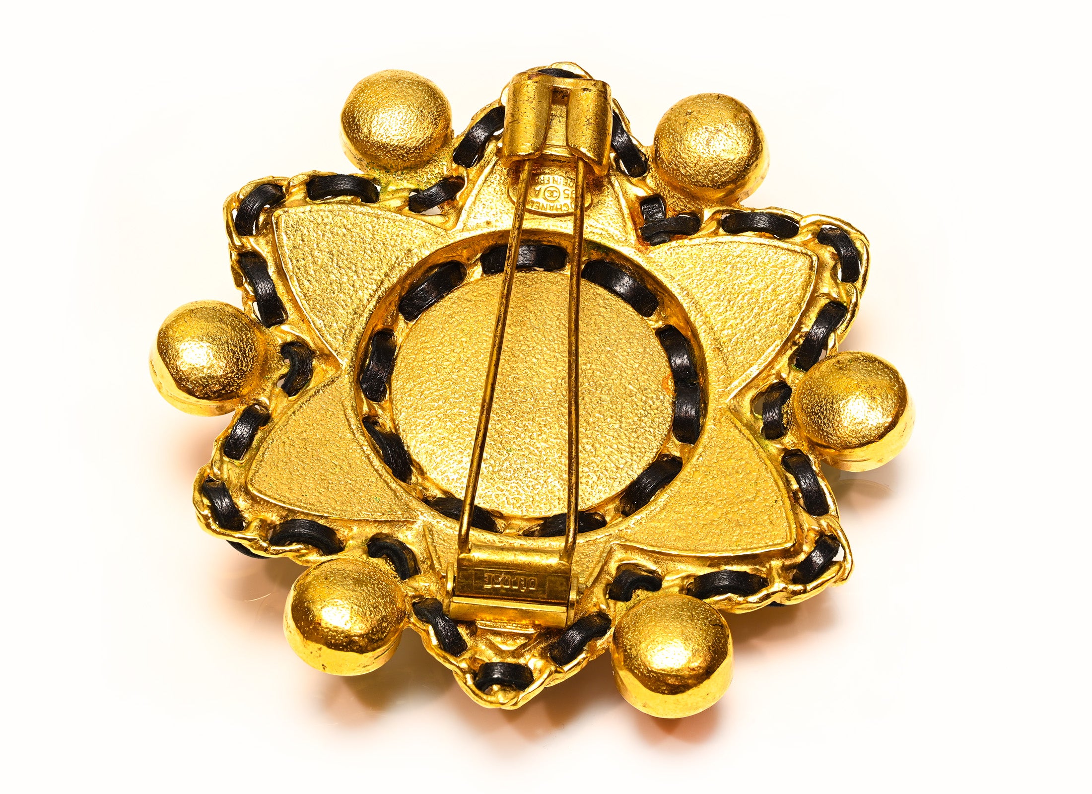 Chanel Leather 1995 Gripoix Glass Brooch 