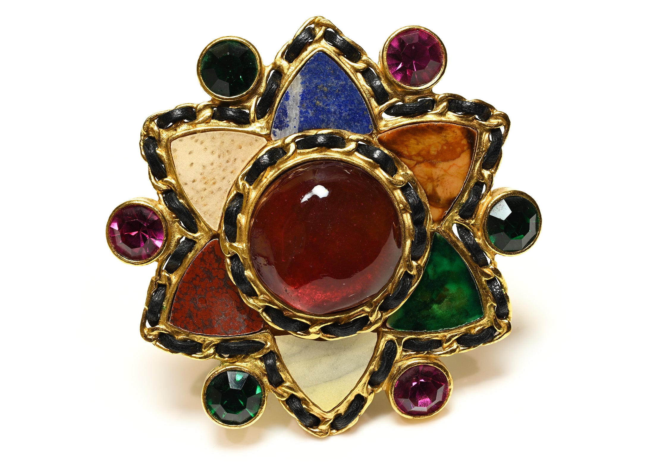 Chanel Couture 1995 Gripoix Glass Agate Brooch Lapis 