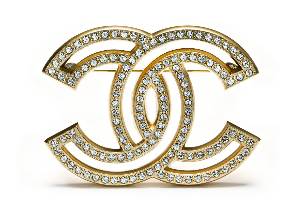 Chanel Paris Fall 2019 Gold Tone Crystal CC Brooch