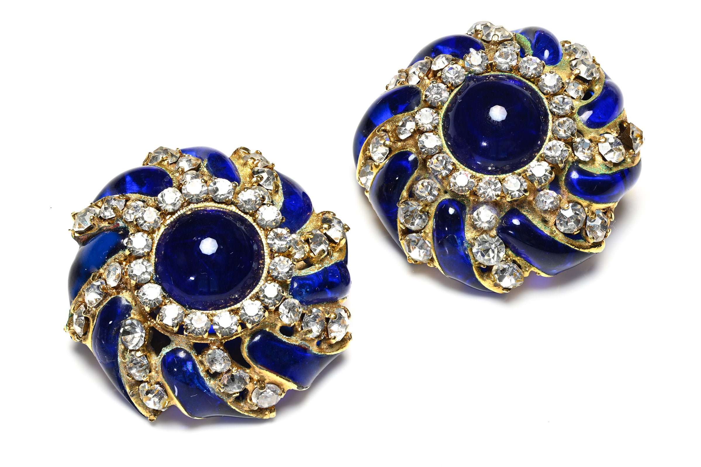 Chanel Paris Maison Gripoix Blue Glass Crystal Earrings