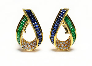 Krypell 18K Gold Emerald Sapphire and Diamond Earrings