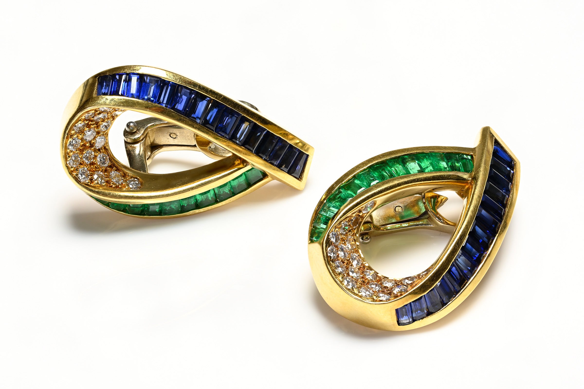 Krypell 18K Gold Emeralds Sapphire Diamond Earrings 