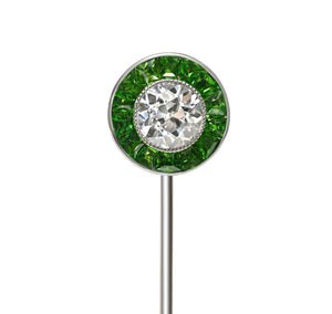 Charlton & Co. Art Deco Diamond and Demantoid Garnet Stick Pin
