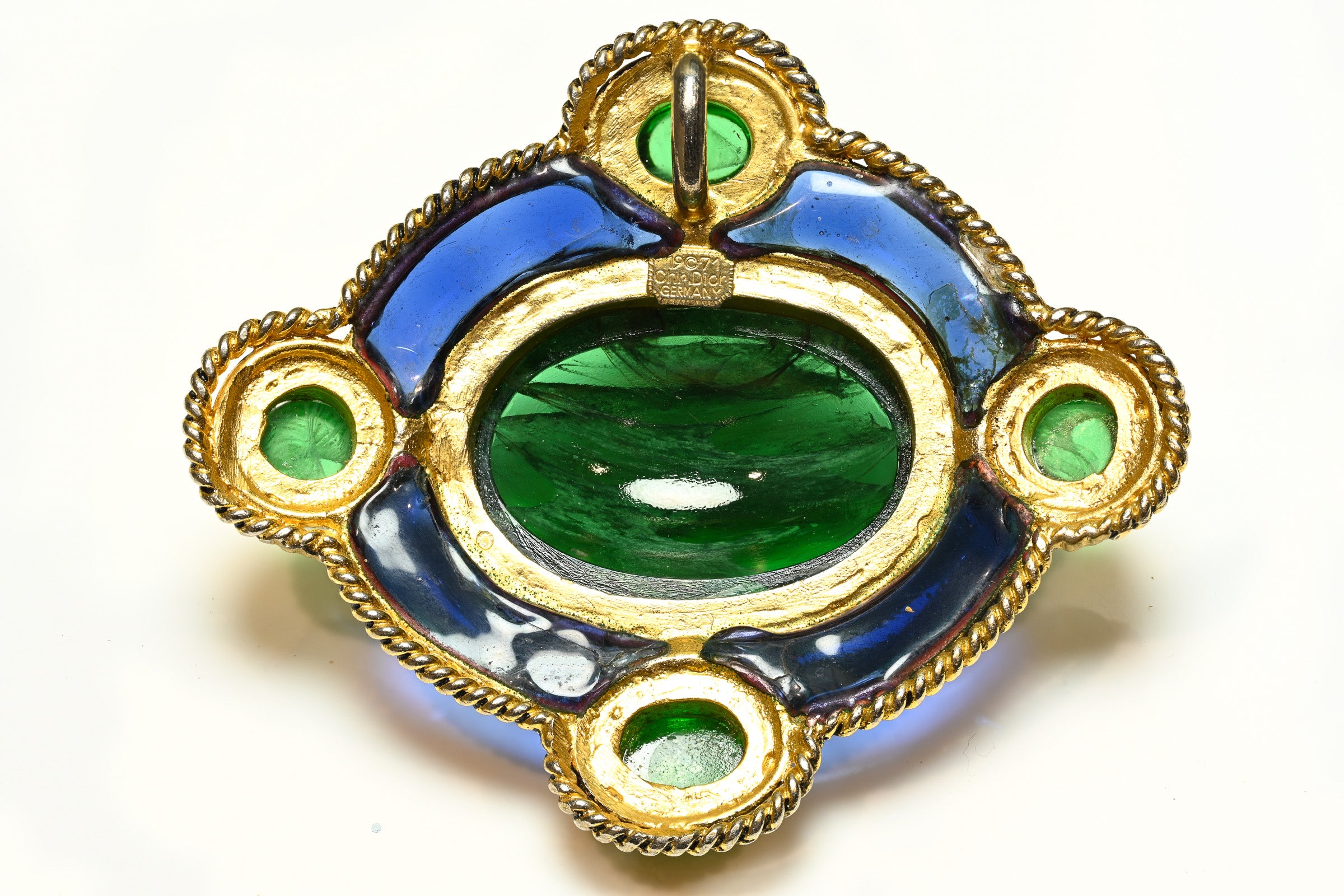 Christian Dior 1971 Henkel Grosse Green Blue Poured Glass Pendant