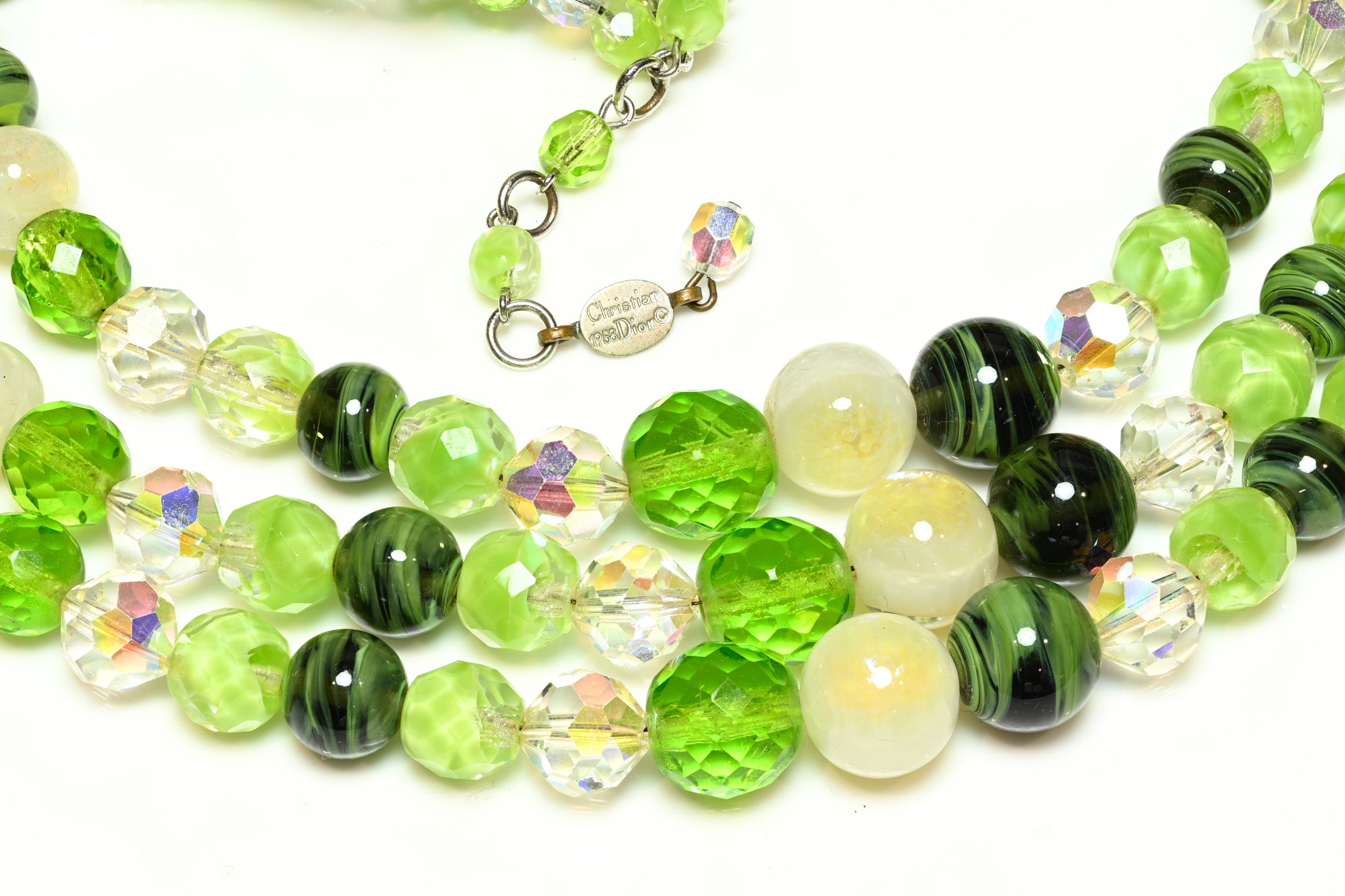Christian Dior Paris 1958 Yves Saint Laurent Green Glass Necklace 2