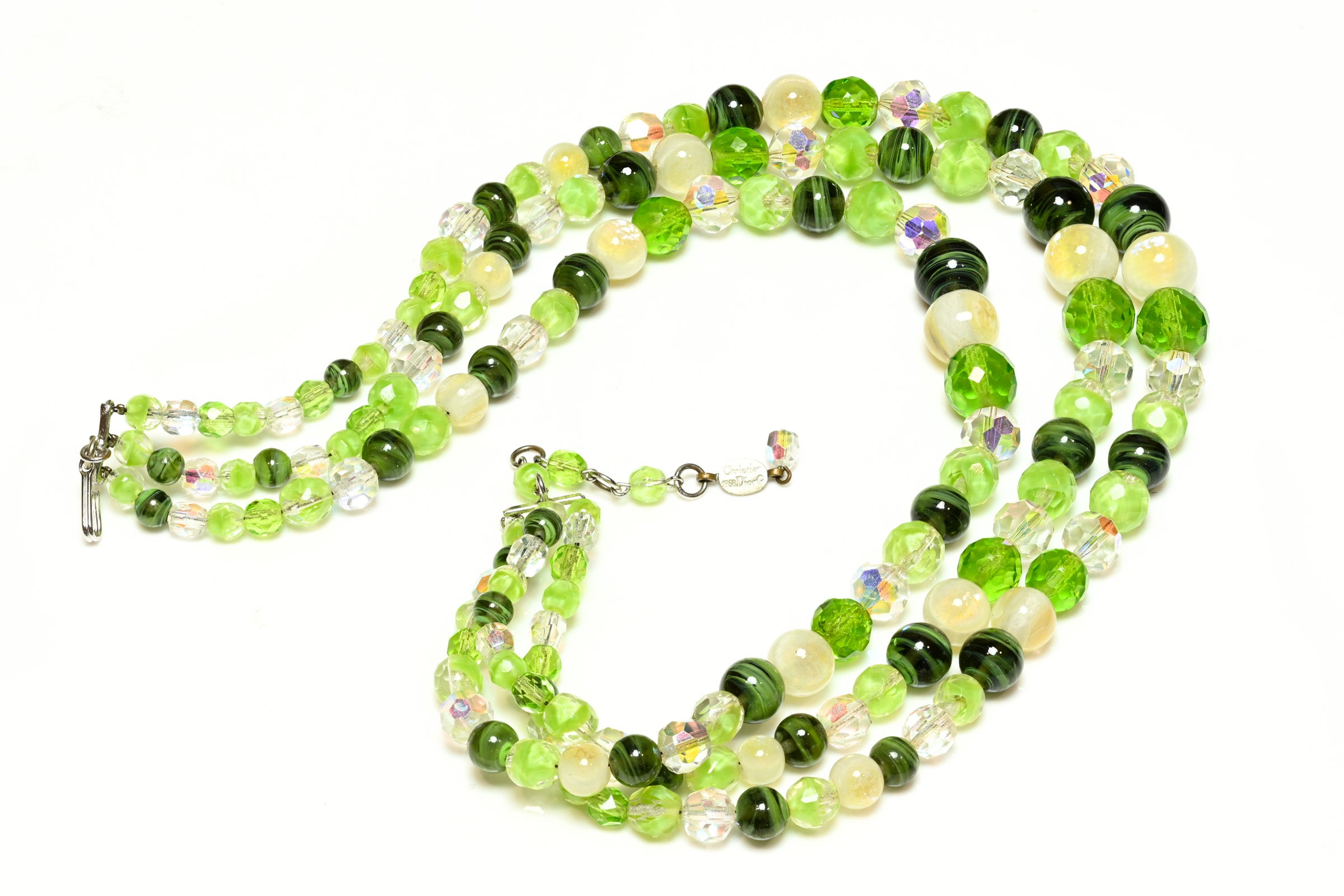 Christian Dior Paris 1958 Yves Saint Laurent Green Glass Necklace 3