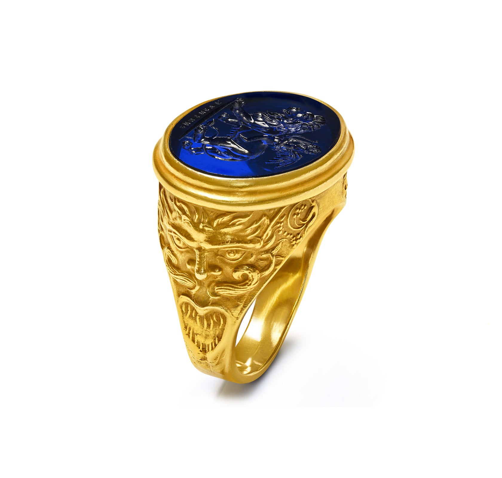 Chushev Glass Intaglio Ring with Mascarons | DSF Antique Jewelry