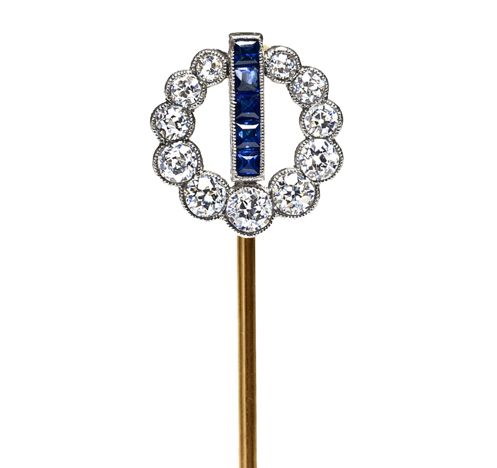 Edwardian Old-Cut Diamonds Calibré-Cut Sapphires Stick Pin 